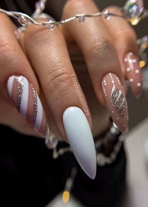 Pointy White Winter Nails