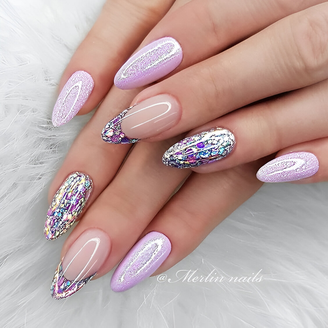 Rainbow And Pink Glittered Nails