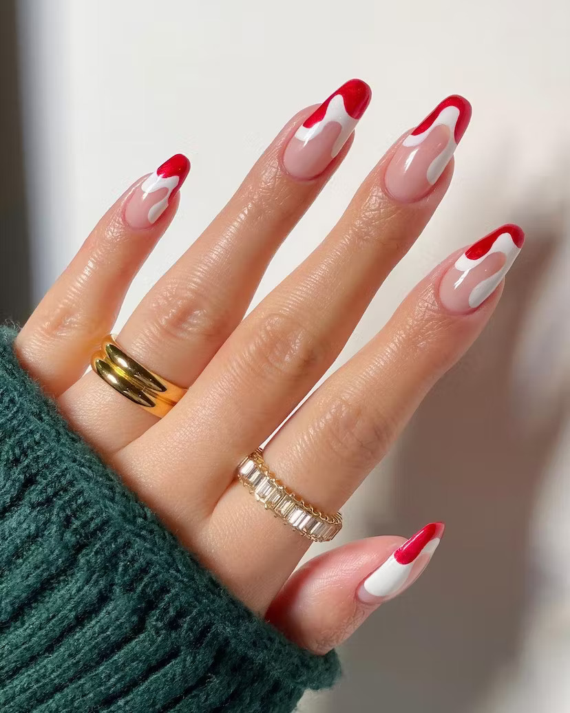 Red Abstracted Festive Manicure Ideas