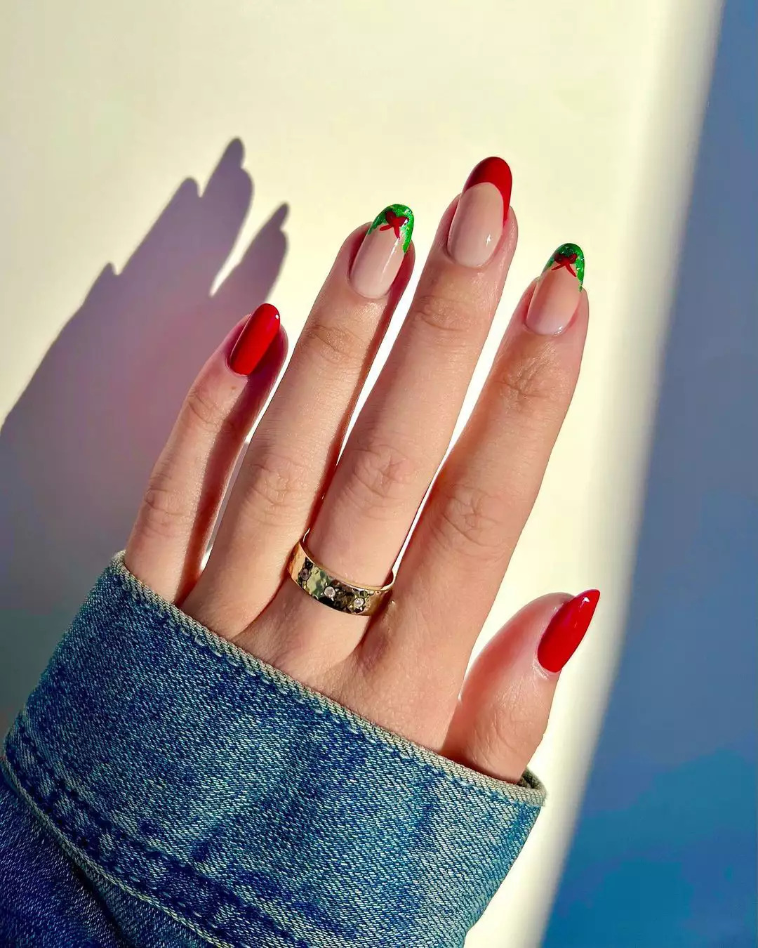 Red And Green French Manicure