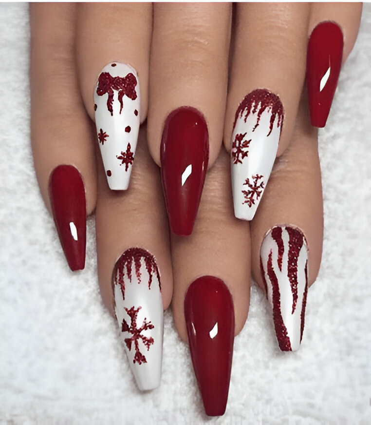 Red And White Christmas Nail Art Designs