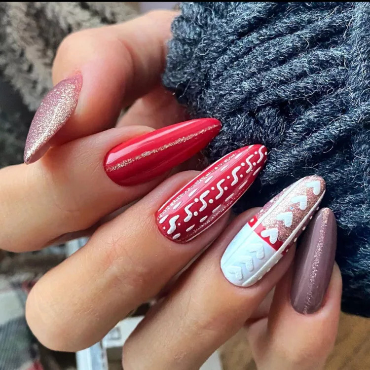 Red And White Sweater Nails
