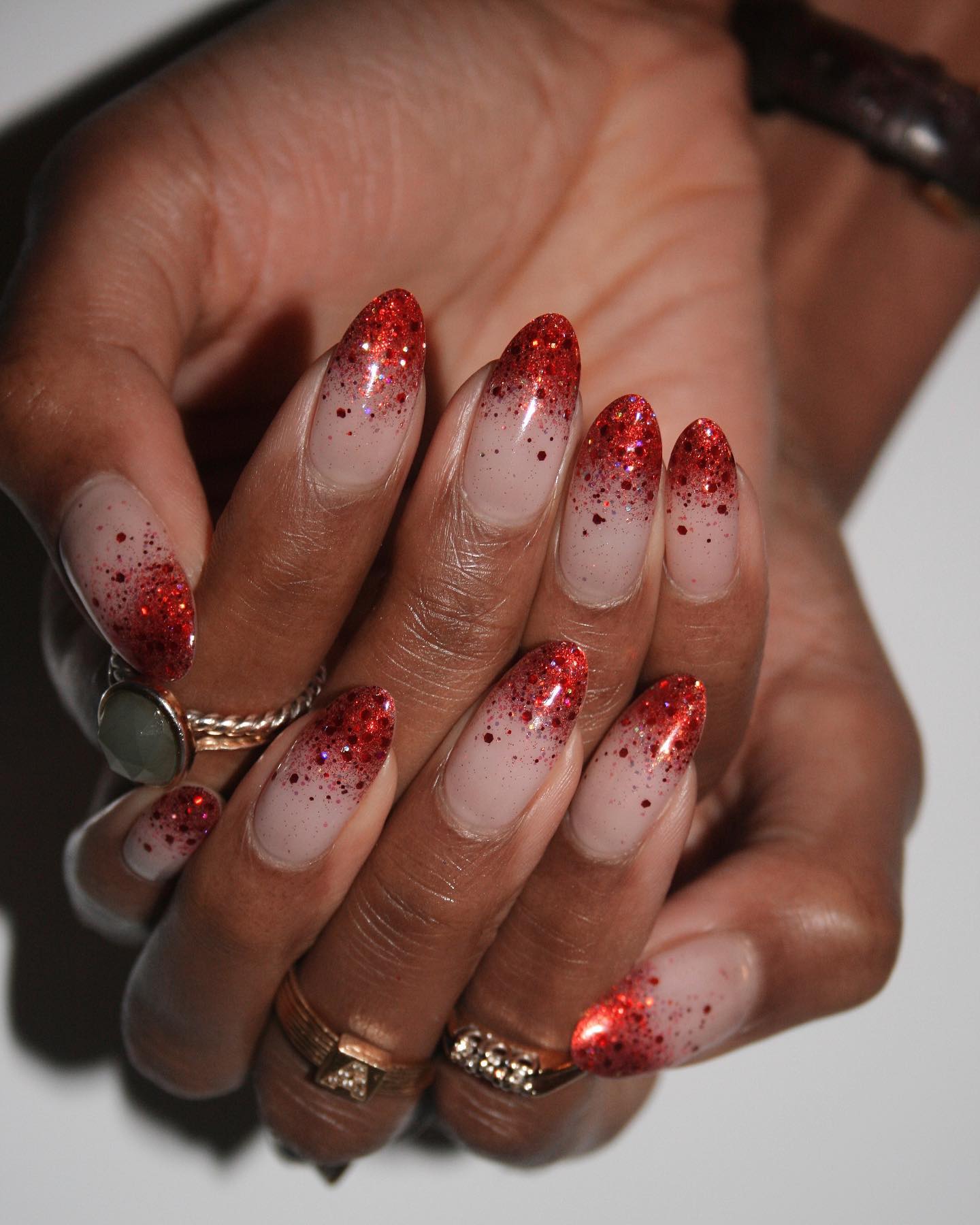 Red Glittered Ombre Manicure