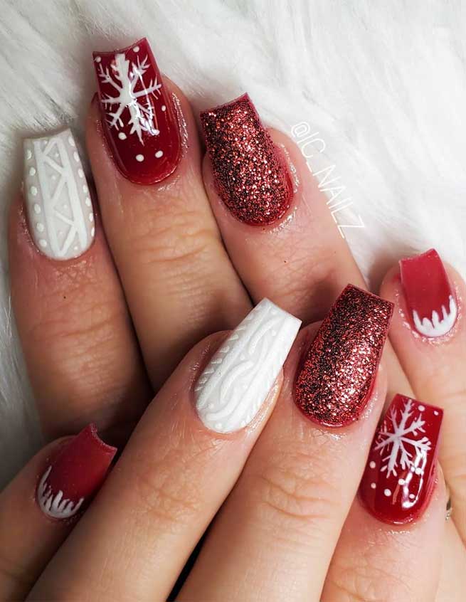 Red Holiday Nails With Snow
