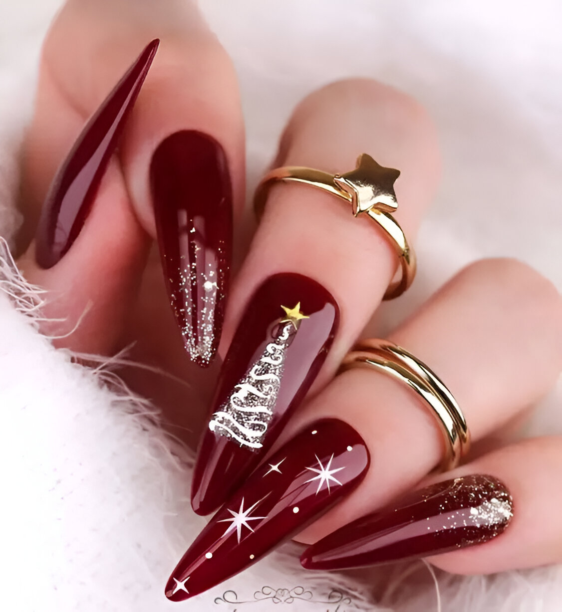 Red Nails With A Festive Touch
