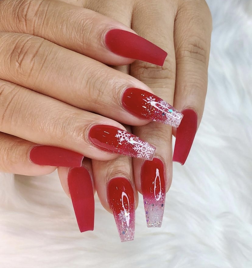 Red Nails With Frosty Tips
