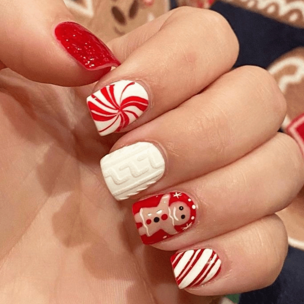 Short Red And White Christmas Nail Art Designs
