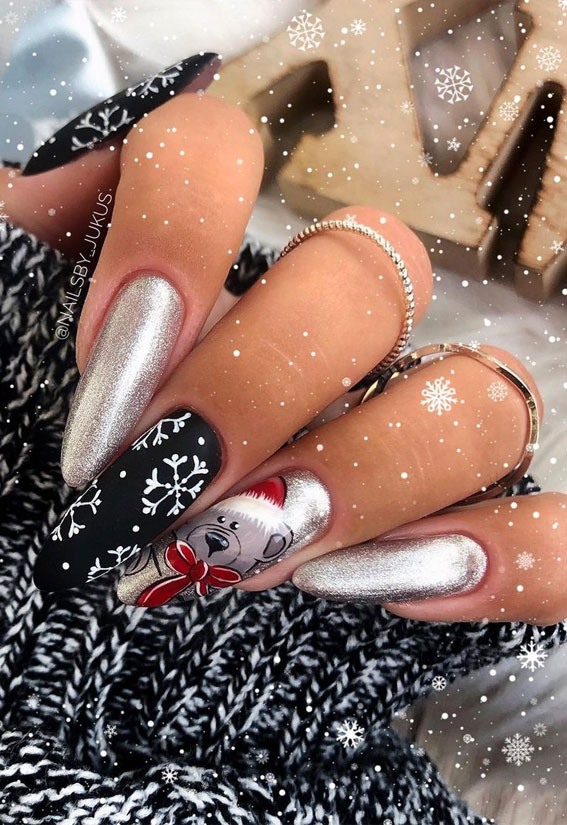 Silver And Black Festive Nails