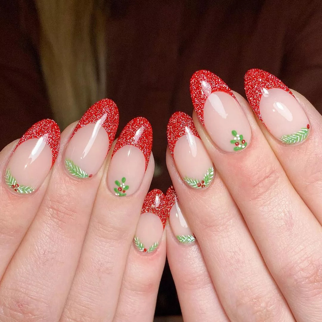 Simple Christmas Nails With Red French Tips