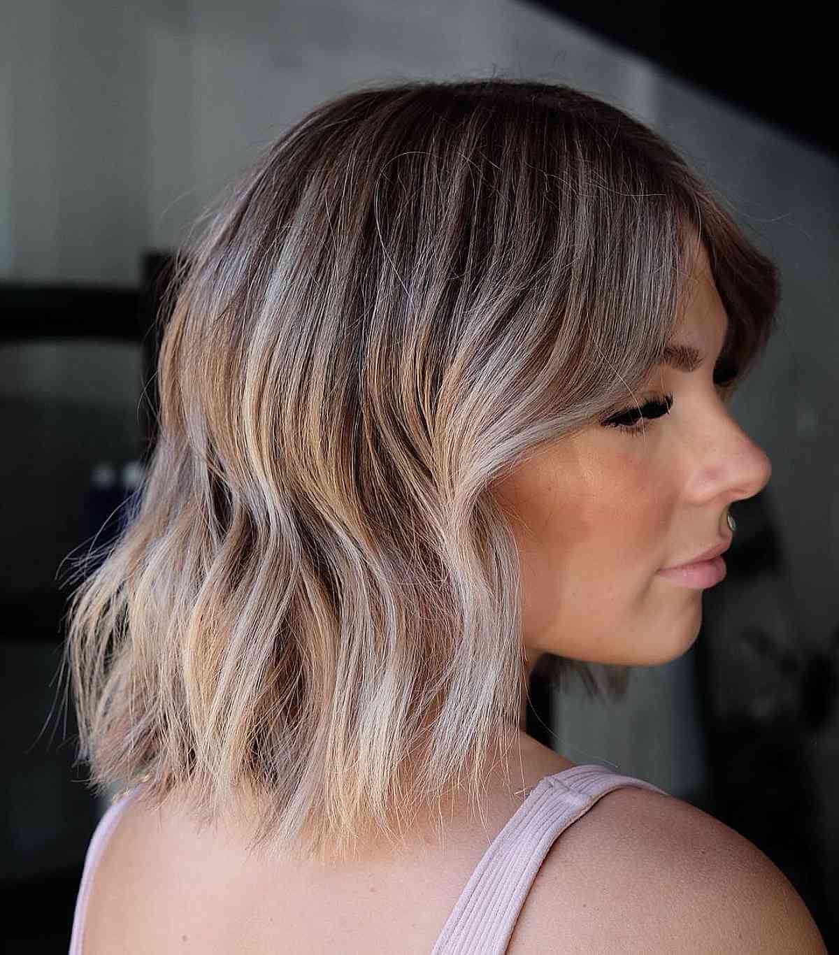 Tousled Bob With Dark Roots