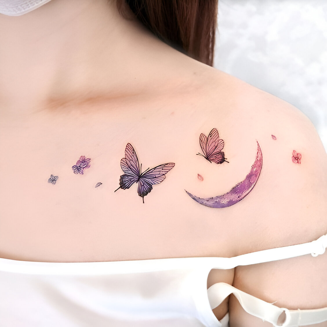 Watercolor Collarbone Butterfly Tattoos