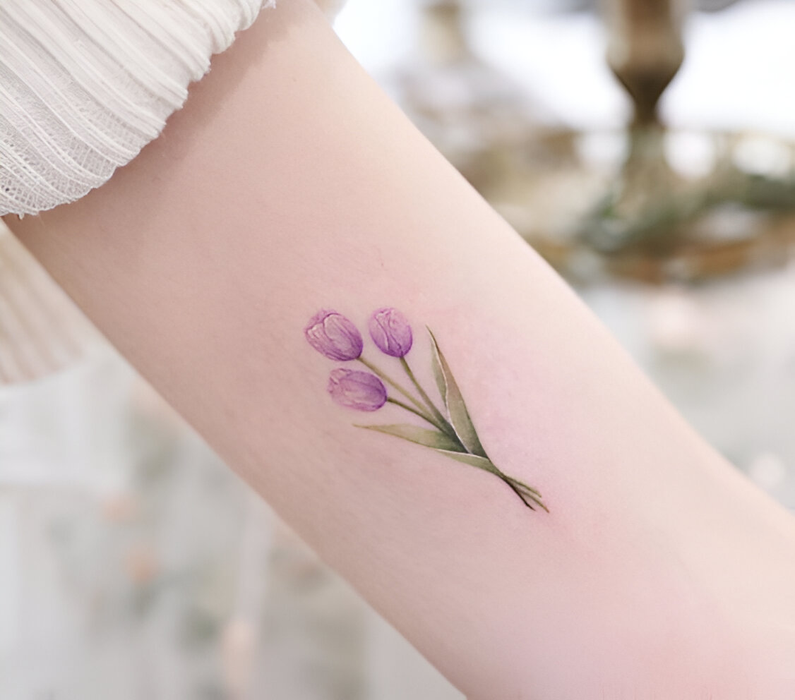 Watercolor Tulip Mini Flower Tattoos
