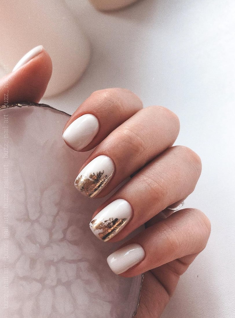 White And Gold Party Nails