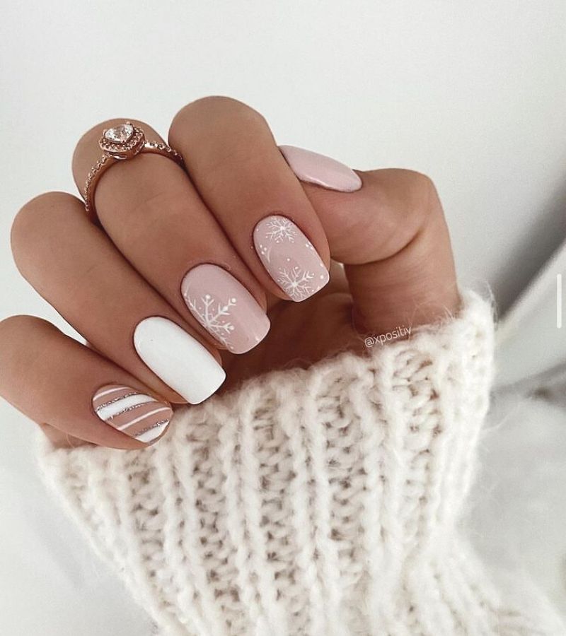 White And Nude Short Nails