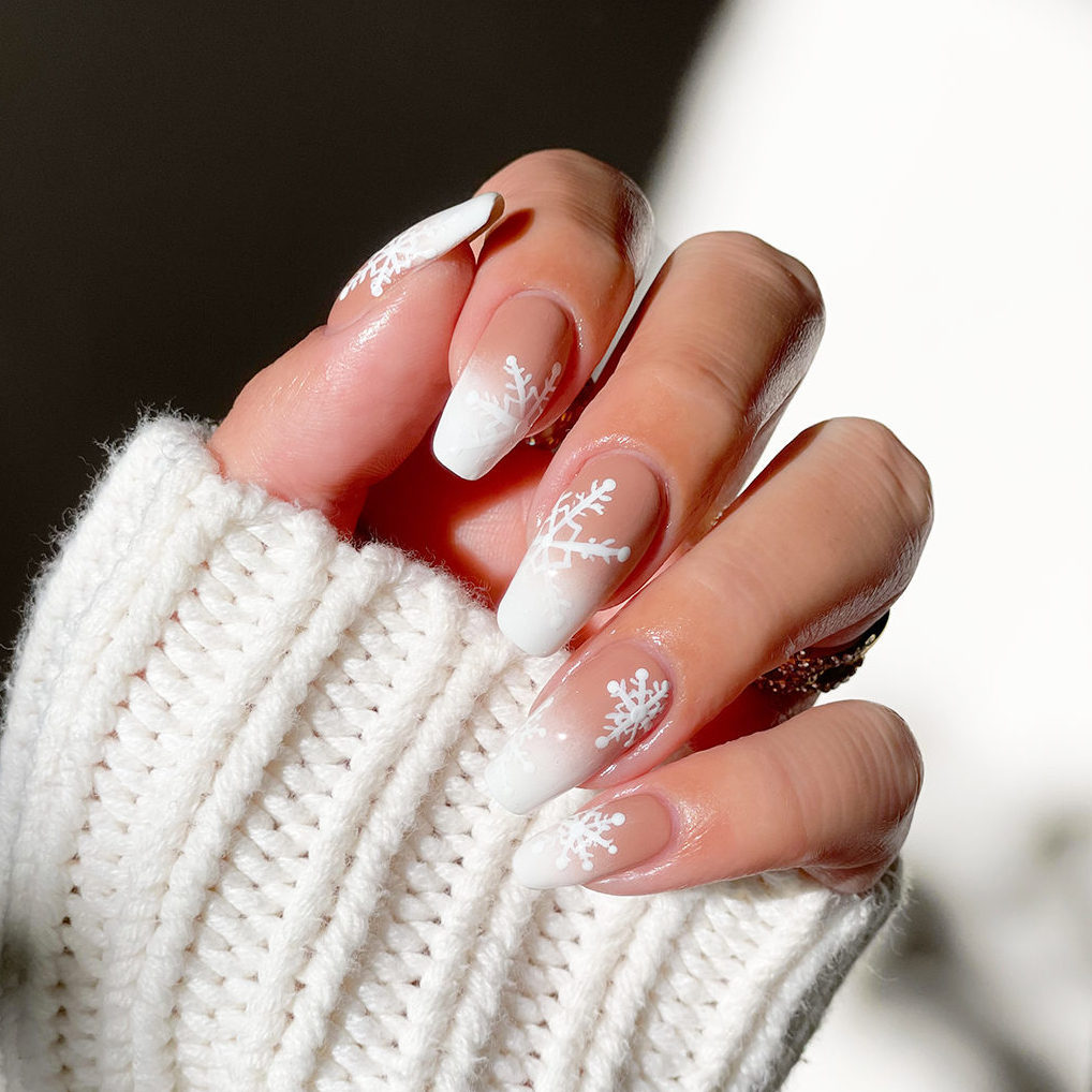 White-Tipped Simple Christmas Nails