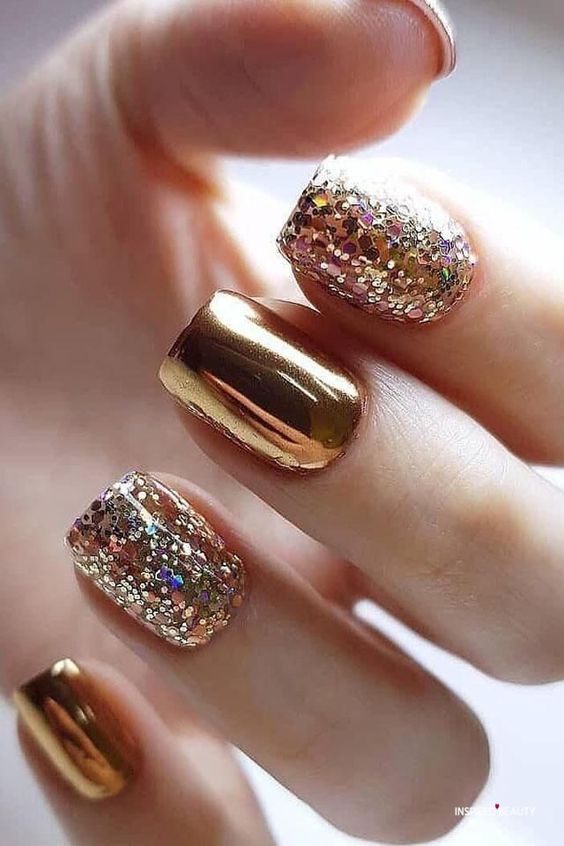 Gold And Glitter New Year's Eve Nails