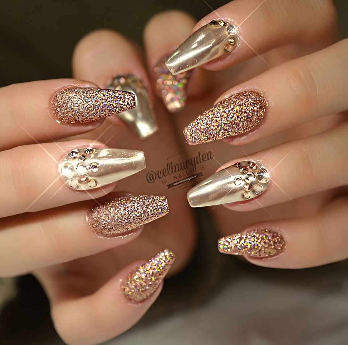 Gold Nails With Gems