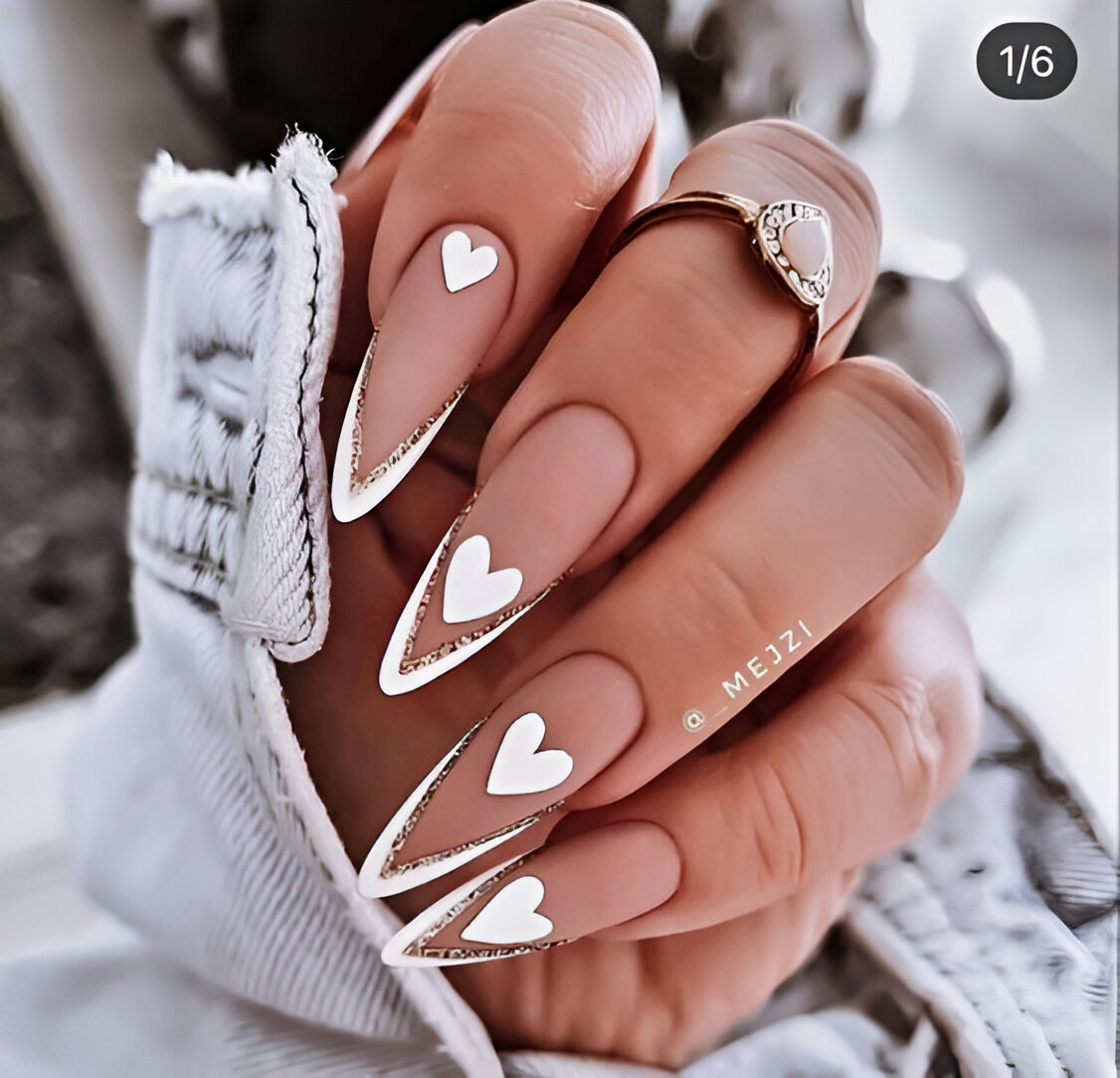 Heart-Themed French Tips 3