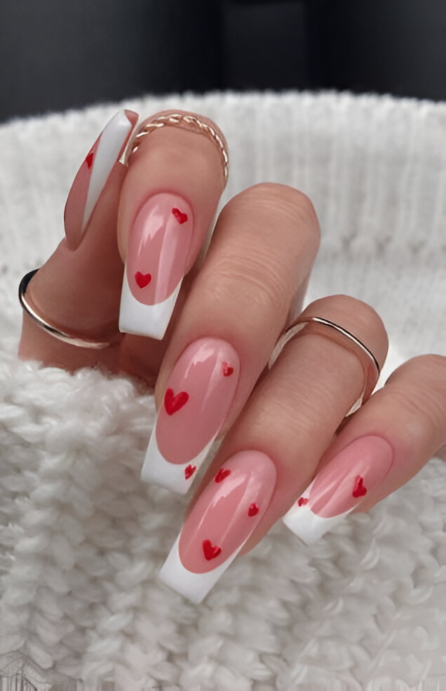 Heart-Themed French Tips 7