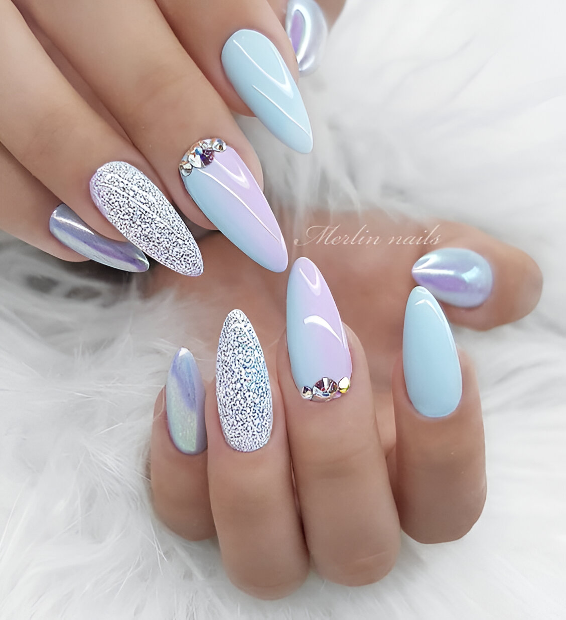 Pink And Blue Gradient Nails