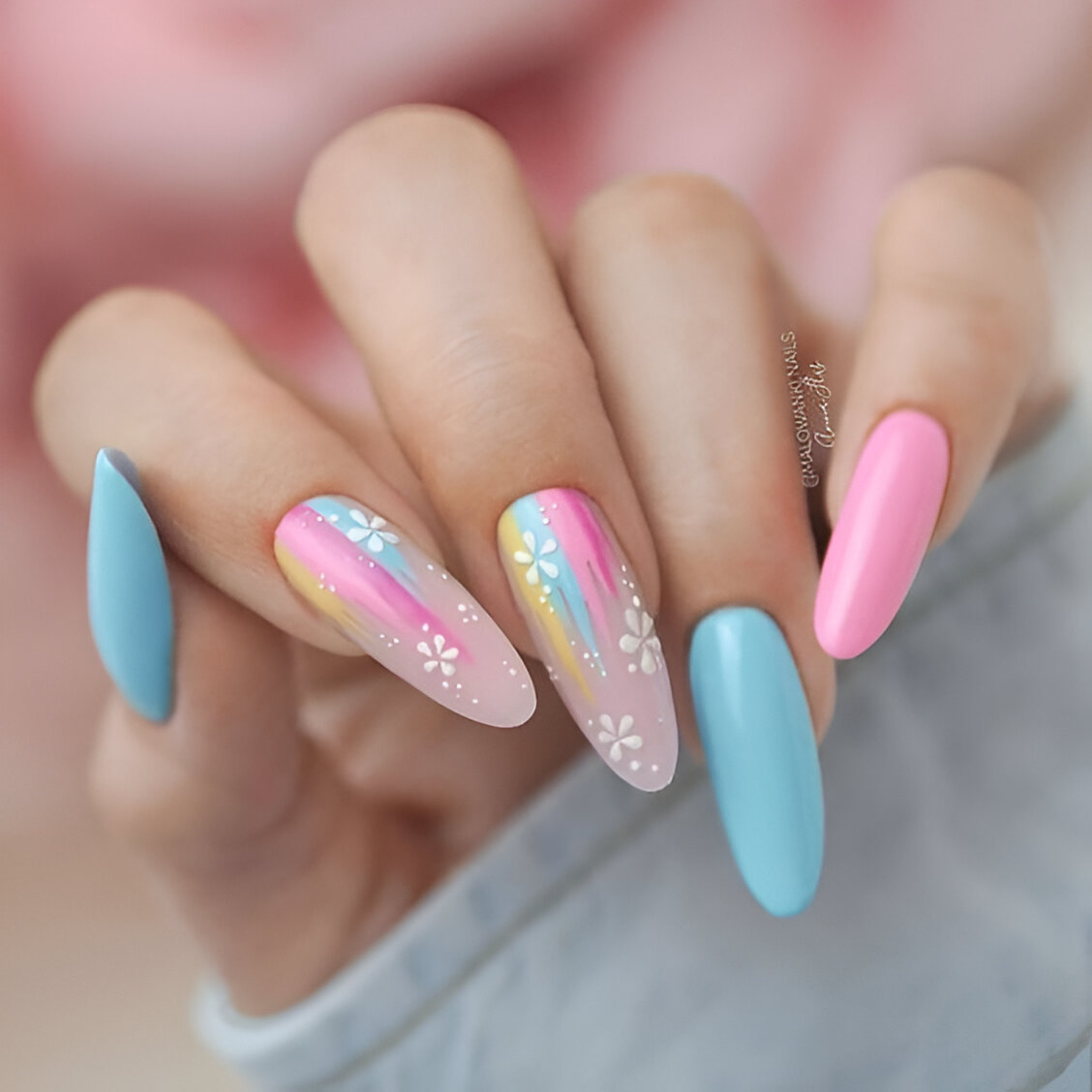 Pink And Blue Nails