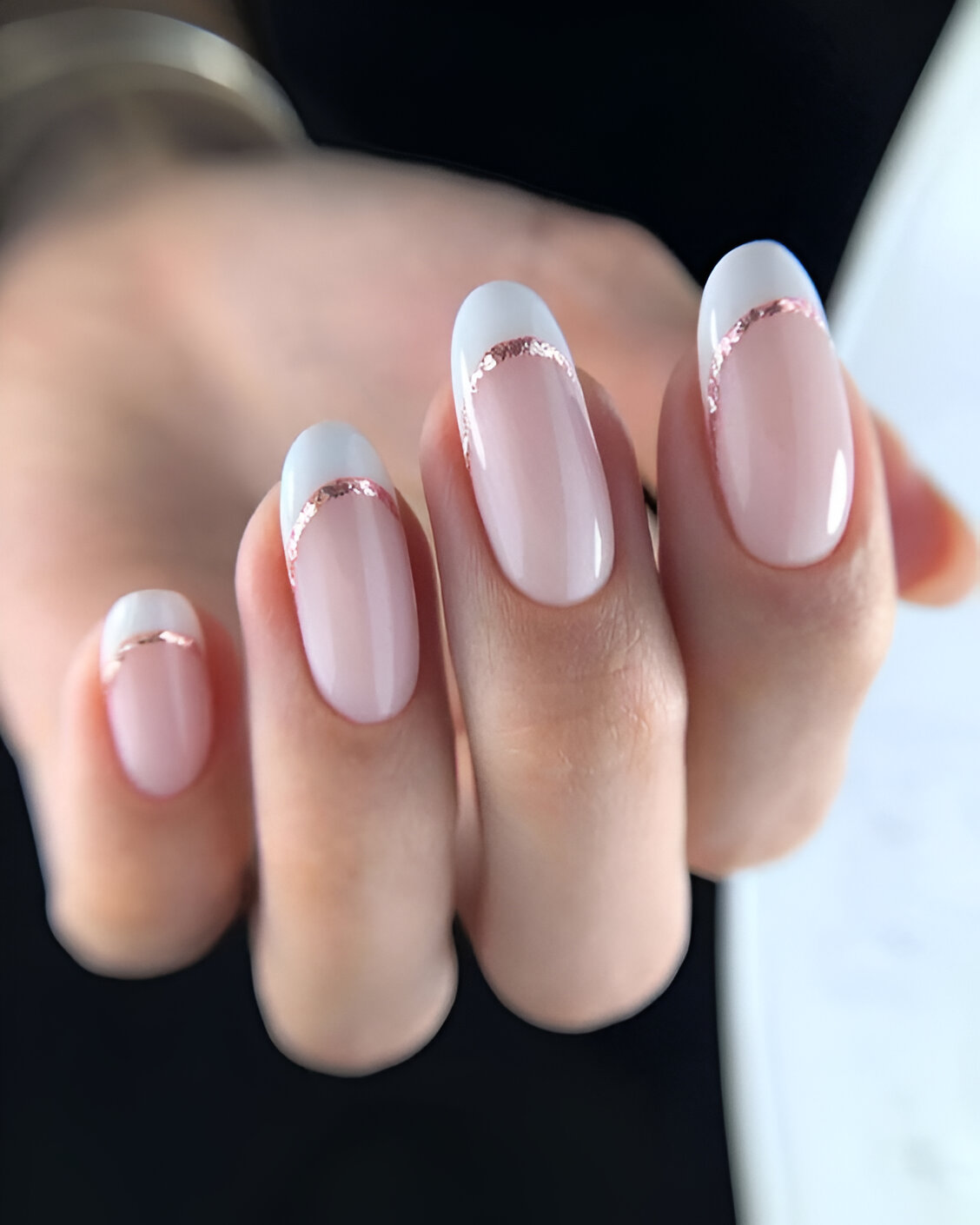 Short Almond French Tips 8