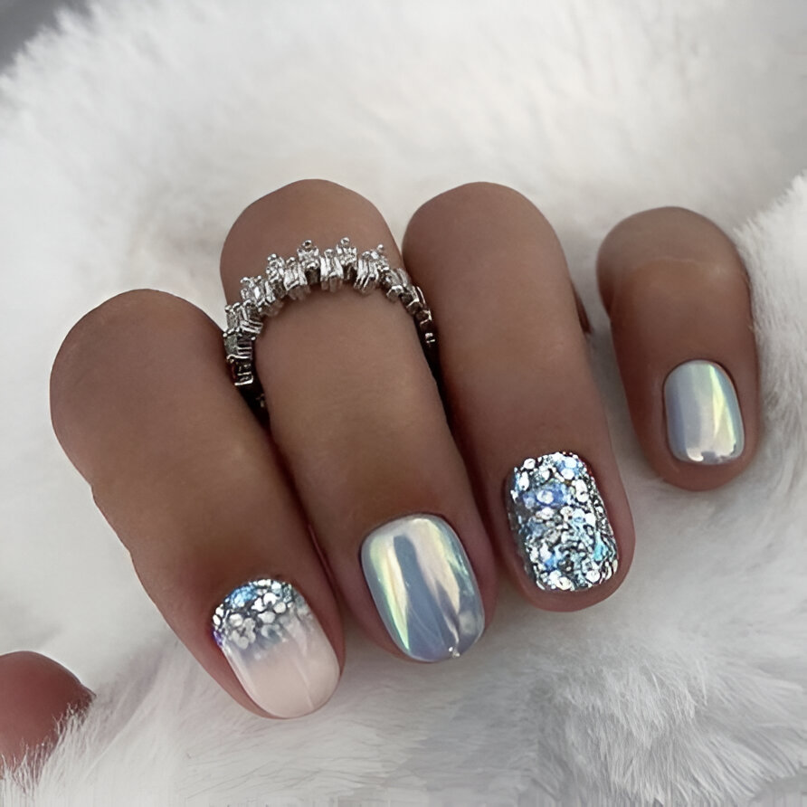 Short Silver New Year's Eve Nails
