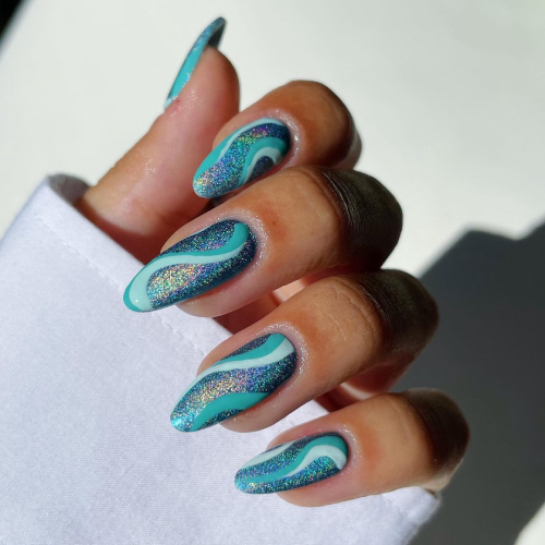 Aquamarine Swirls Manicure 5