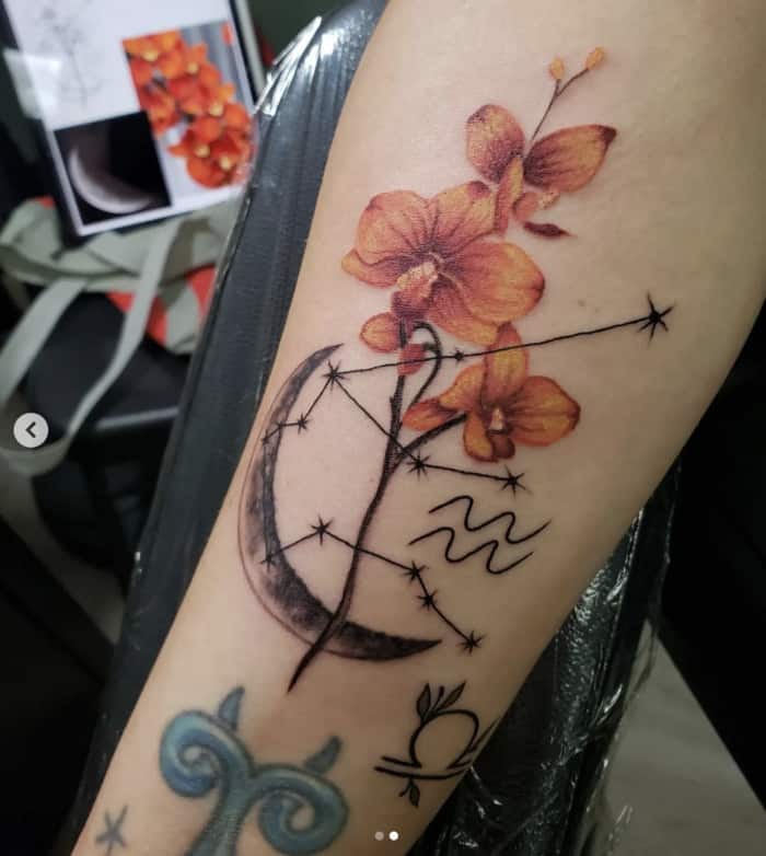 Aquarius Zodiac Flower Tattoos 1