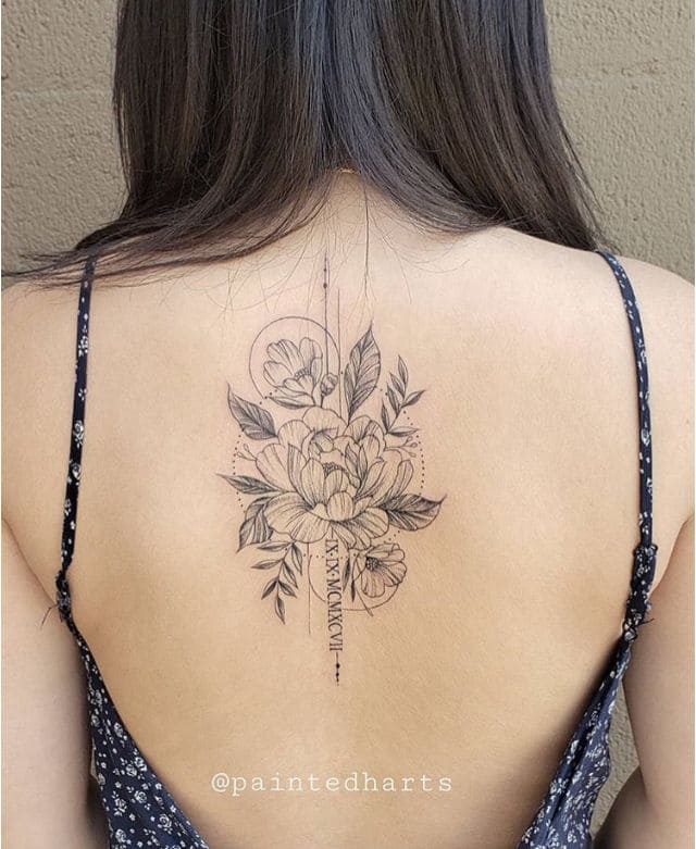 Floral Feminine Back Tattoos 1
