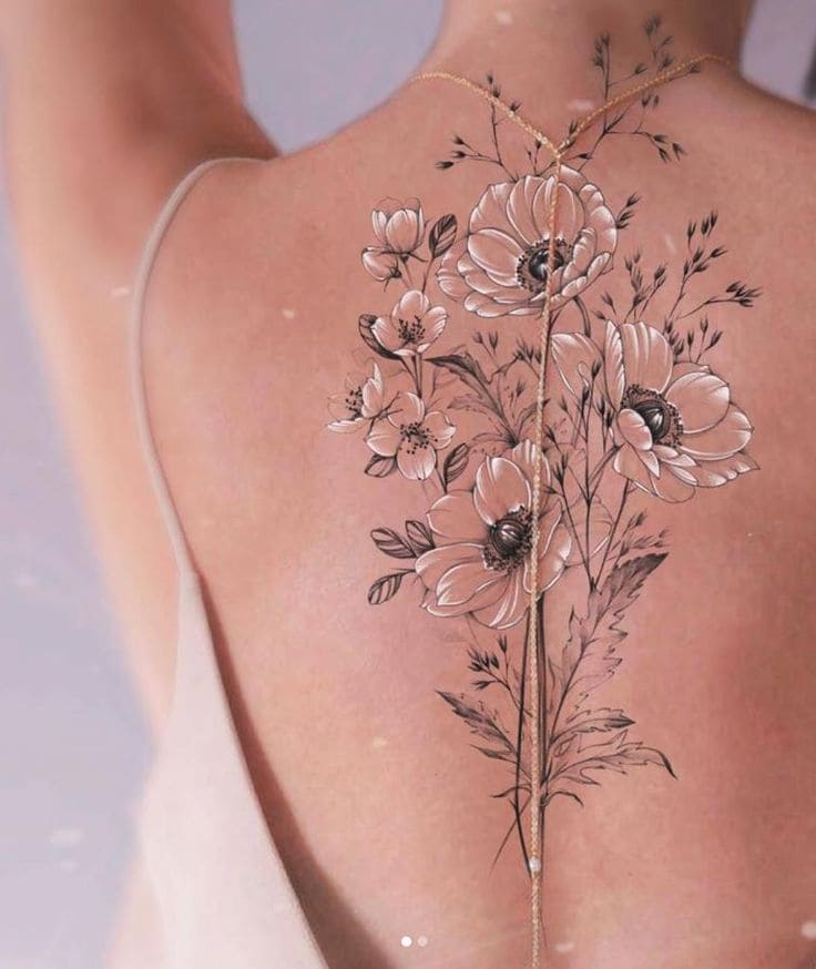 Floral Feminine Back Tattoos 2