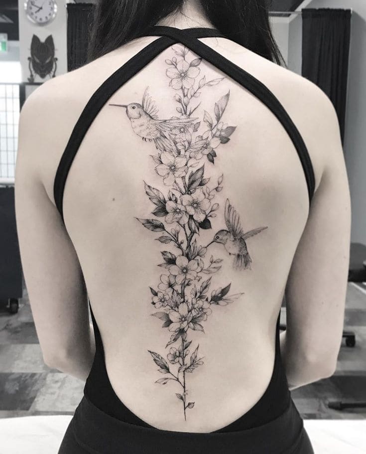 Floral Feminine Back Tattoos 3