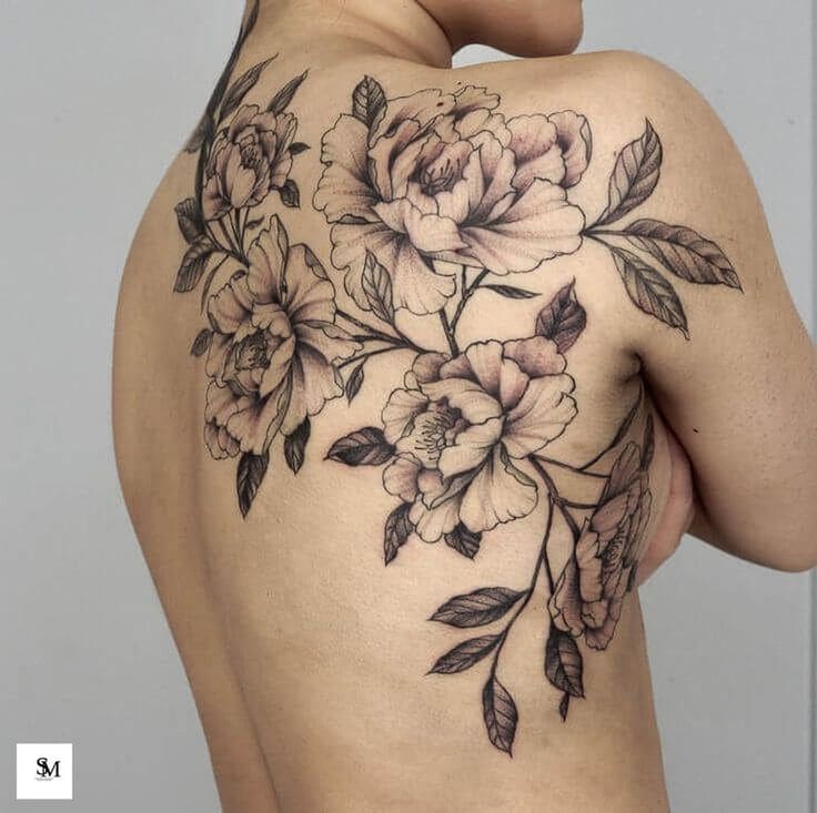 Floral Feminine Back Tattoos 4