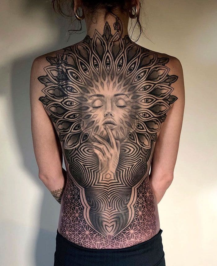 Fully Covered Back Tattoos For Ladies 3