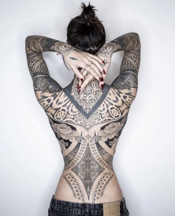 Fully Covered Back Tattoos For Ladies 4