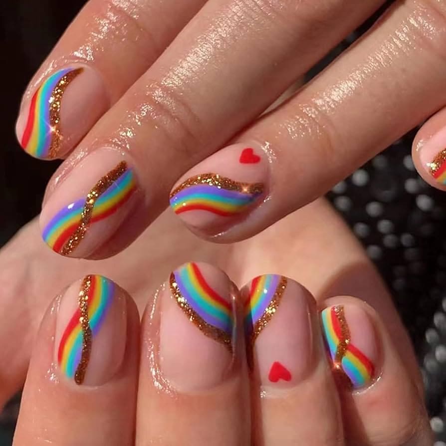 Rainbow Patterns For Short Acrylic Nails 1