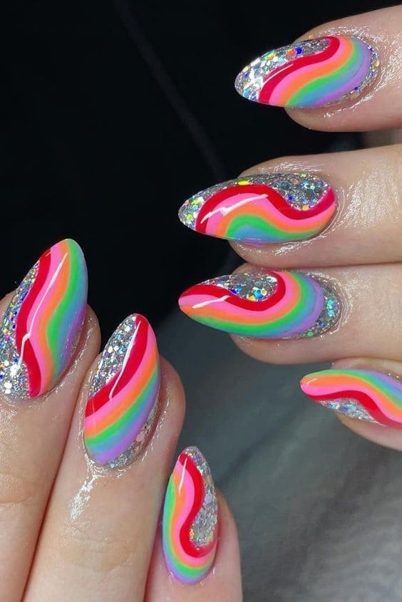 Rainbow Patterns For Short Acrylic Nails 3