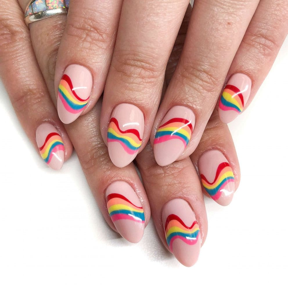 Rainbow Patterns For Short Acrylic Nails 4