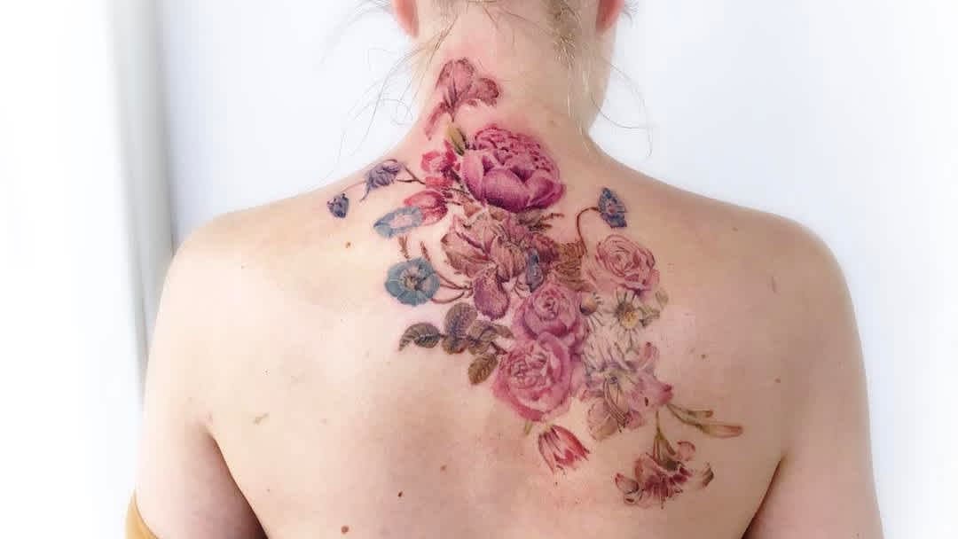 Vibrant Feminine Back Tattoos 3