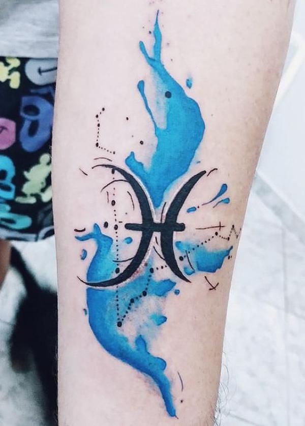 Watercolor Styled Pisces Tattoo Designs 4