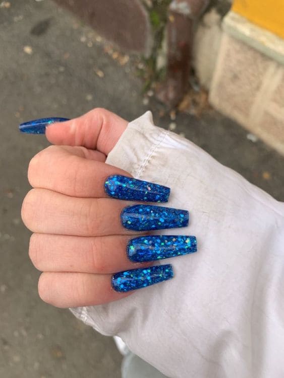 Blue Chunky Glitter Nails 2