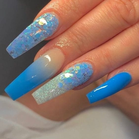 Blue Chunky Glitter Nails 4