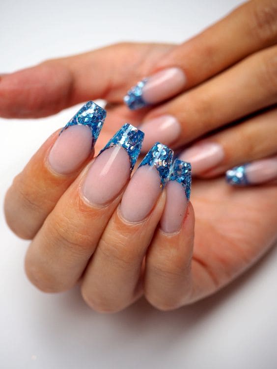 Blue Chunky Glitter Nails 5