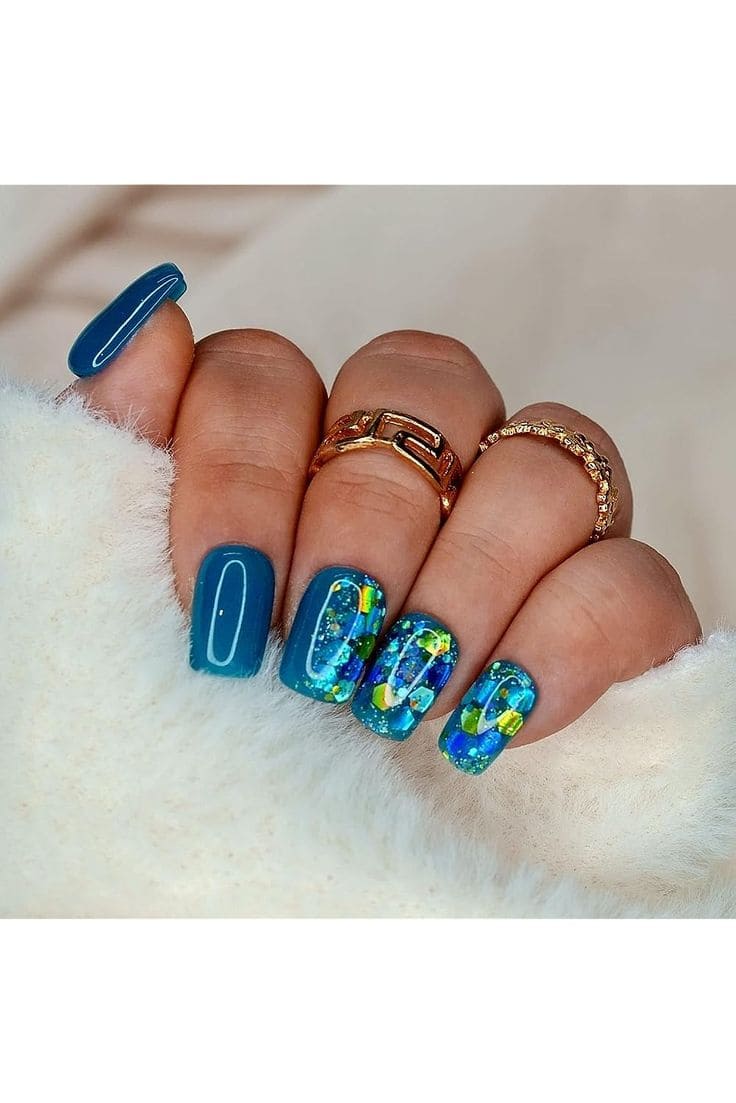Blue Chunky Glitter Nails 6