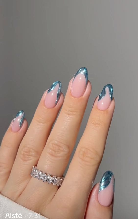 Chromatic French Tip Acrylic Nails 2