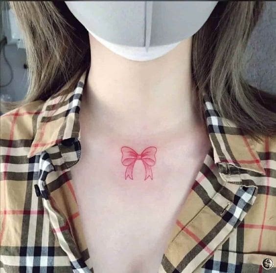 Dainty Bow Inks On Collarbone 3