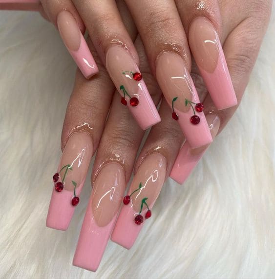 Girly Cherry Nails 1