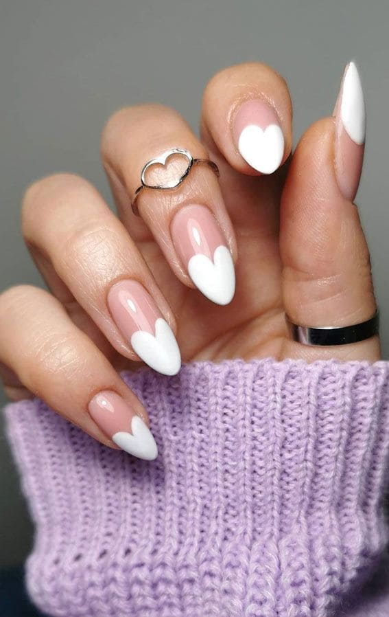 Heart French Tip Acrylic Nails 1