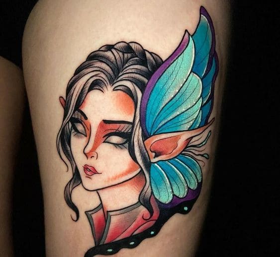 Neo Traditional Pixie Tattoo For Women Ideas 1