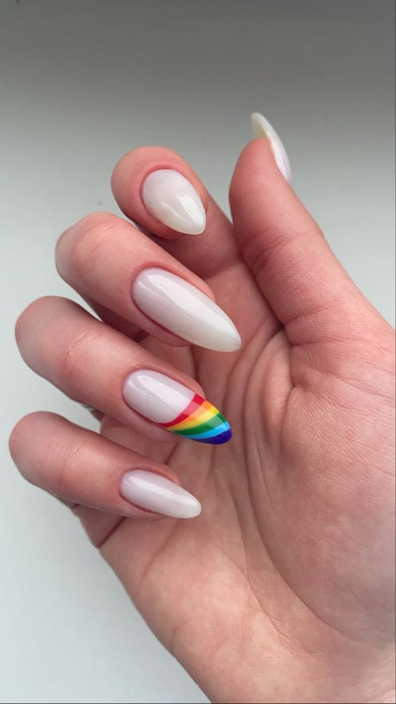 Nude Mani With A Hint Of Rainbow 1